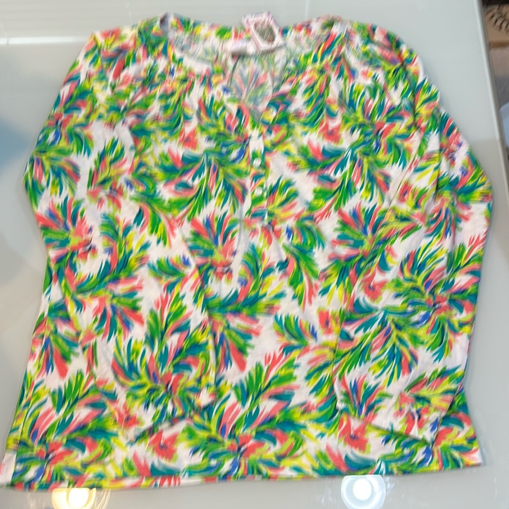 Colorful NWT  Leaf pink and green  Print Women's Top by Stella Parker